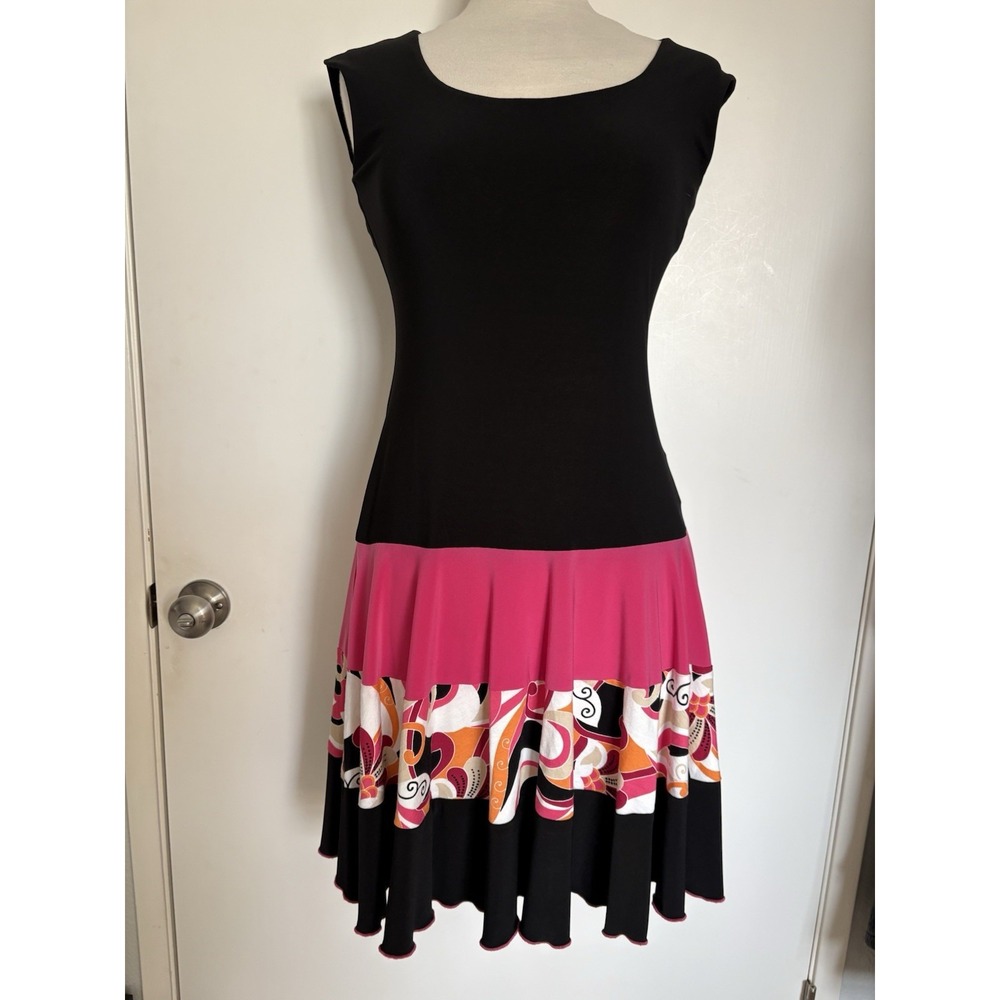 Joseph Ribkoff Vintage Y2K Colorblock Midi Dress Medium Pink & Black Stretchy 8